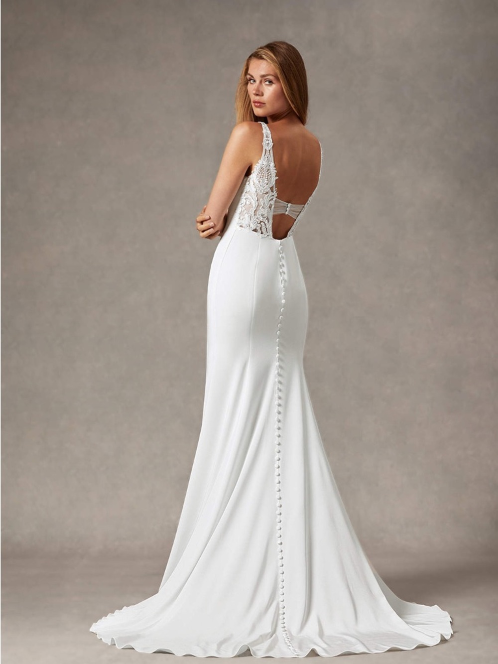 Azazie White Lace-Back Mermaid Gown